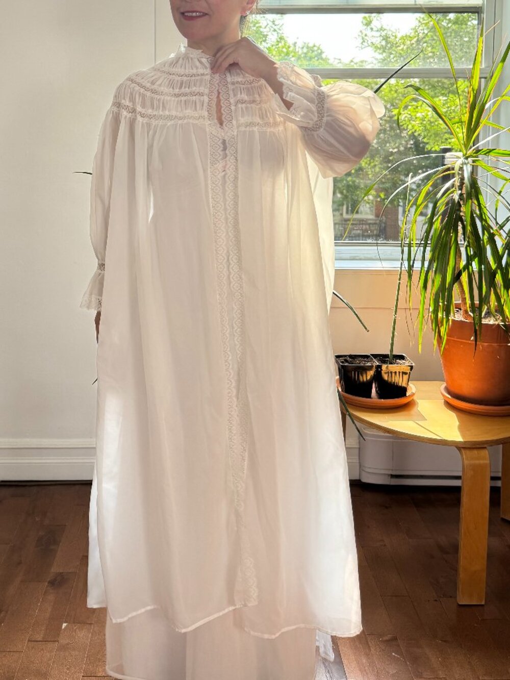 Vintage 60's 70's Sheer White Knee-Length Robe - Size M / L